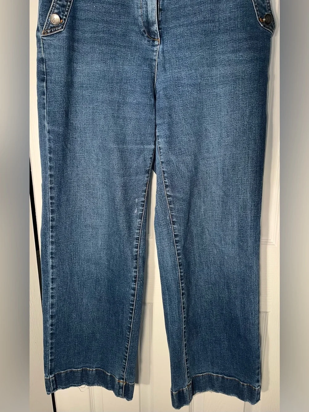 Women’s Talbots High Rise Wide Leg Sailor Jeans Dark Fleet Wash Button Size 14